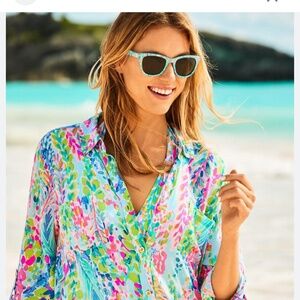 Lily Pulitzer Women’s Natalie Colorful Shirtdress Coverup XS Beach Pool Resort